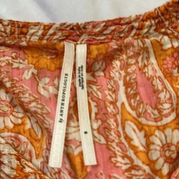 Anthropologie orange and pink sleeveless V neck blouse size small - Picture 3 of 6